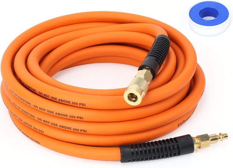FYPower Air Compressor Hose 3/8 Inch x 25 Feet Hybrid Hose with Fittings, Flexible and Kink Resistant, 1/4" Industrial Quick Coupler and Plug Kit - Image 1
